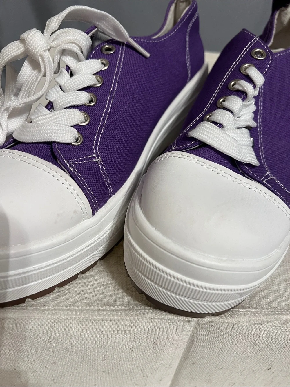 SHEIN Purple and White Platform Lace-Up Heels
